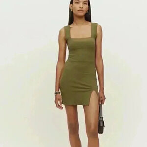 Reformation Laurena Knit Dress in Dark Olive Mini Dress Summer Clubbing